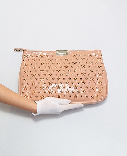 Star Studded Clutch, &pound;145, Handbags, Beige, Patent Leather, Front view